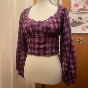 Free People Purple Plaid Blouse
